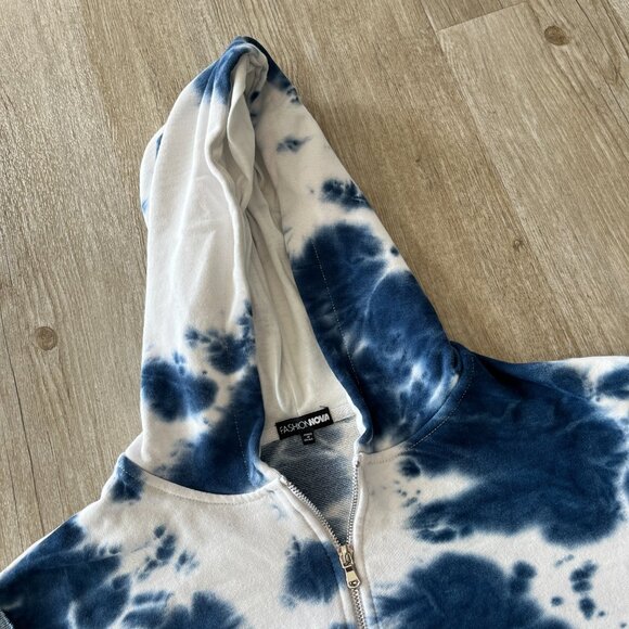 Womens Fashion Nova Blue/White Tie Dye Cropped Hoodie - XL - Picture 2 of 7